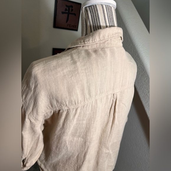 Zara cream 100% Linen semi cropped high low-low button down blouse oversized S - Picture 7 of 12